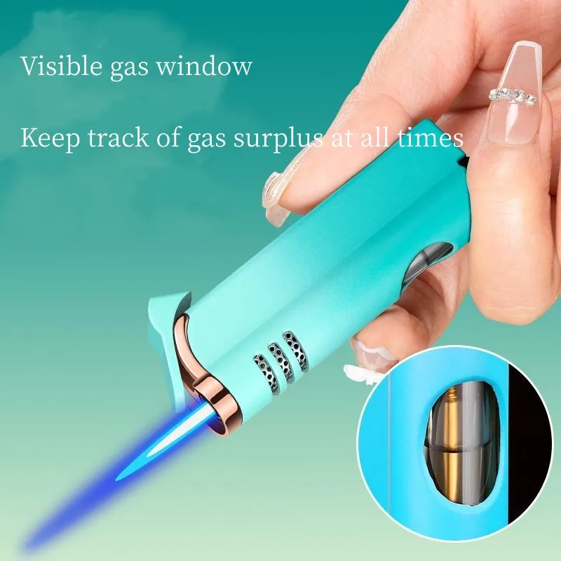 Creative Windproof Butane Gas Lighter Visible Gas Window Direct Blue Flame Cigar Lighter Portable Smoking Accessories Gadgets