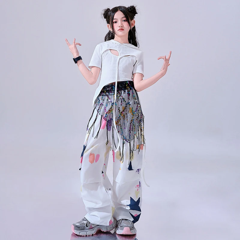 Weiß Hip Hop Dance Kleidung Mädchen Sommer Crop Tops Hosen Moderne Street Dance Tragen Laufsteg Bühne Kostüm Mode Outfits BL15772