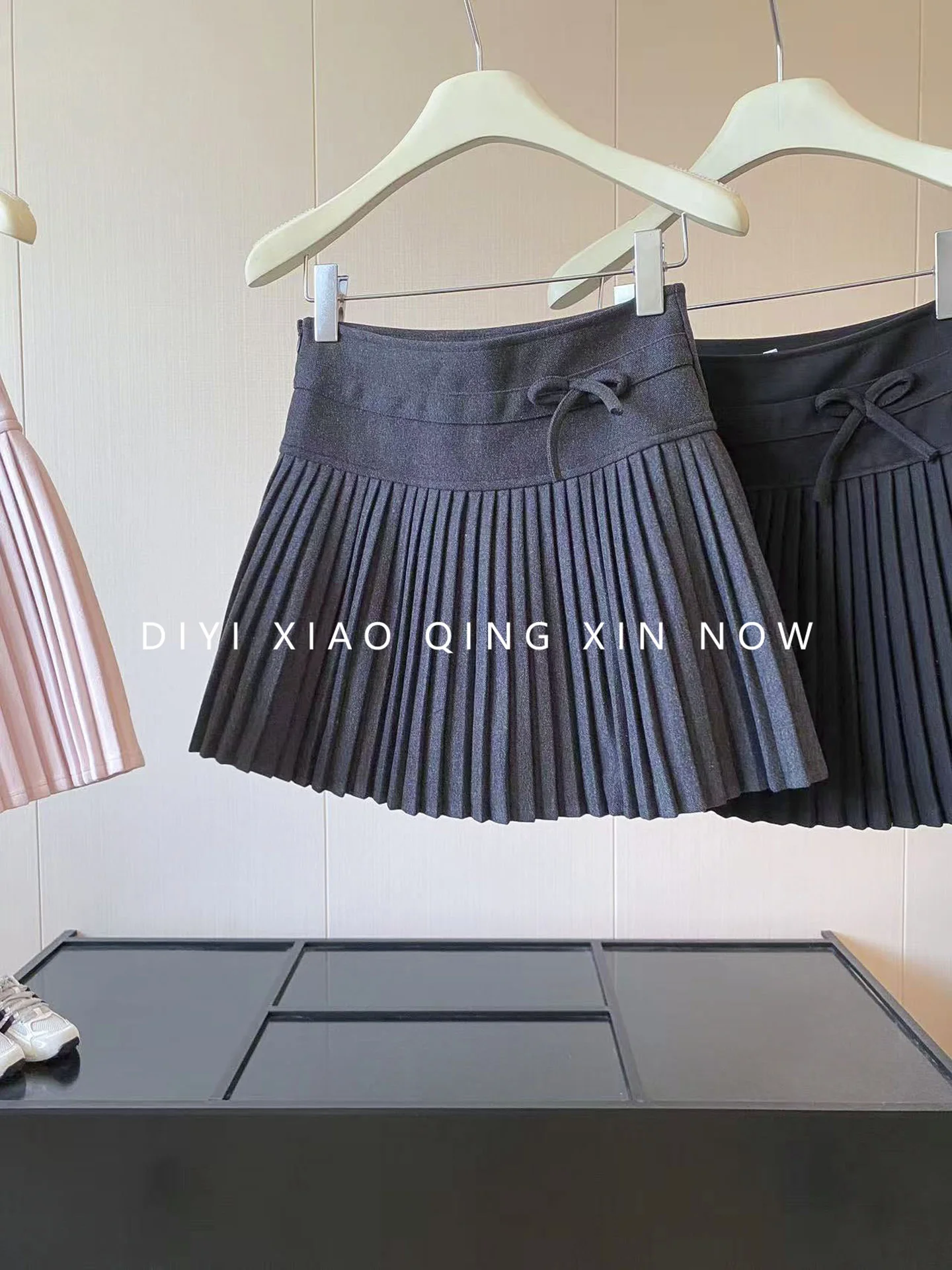 Korean Style High Waist A-Line  Skirt with Bow Knot Woolen Plaid Bicolor Young Looking Skirts for Women Spring Autumn