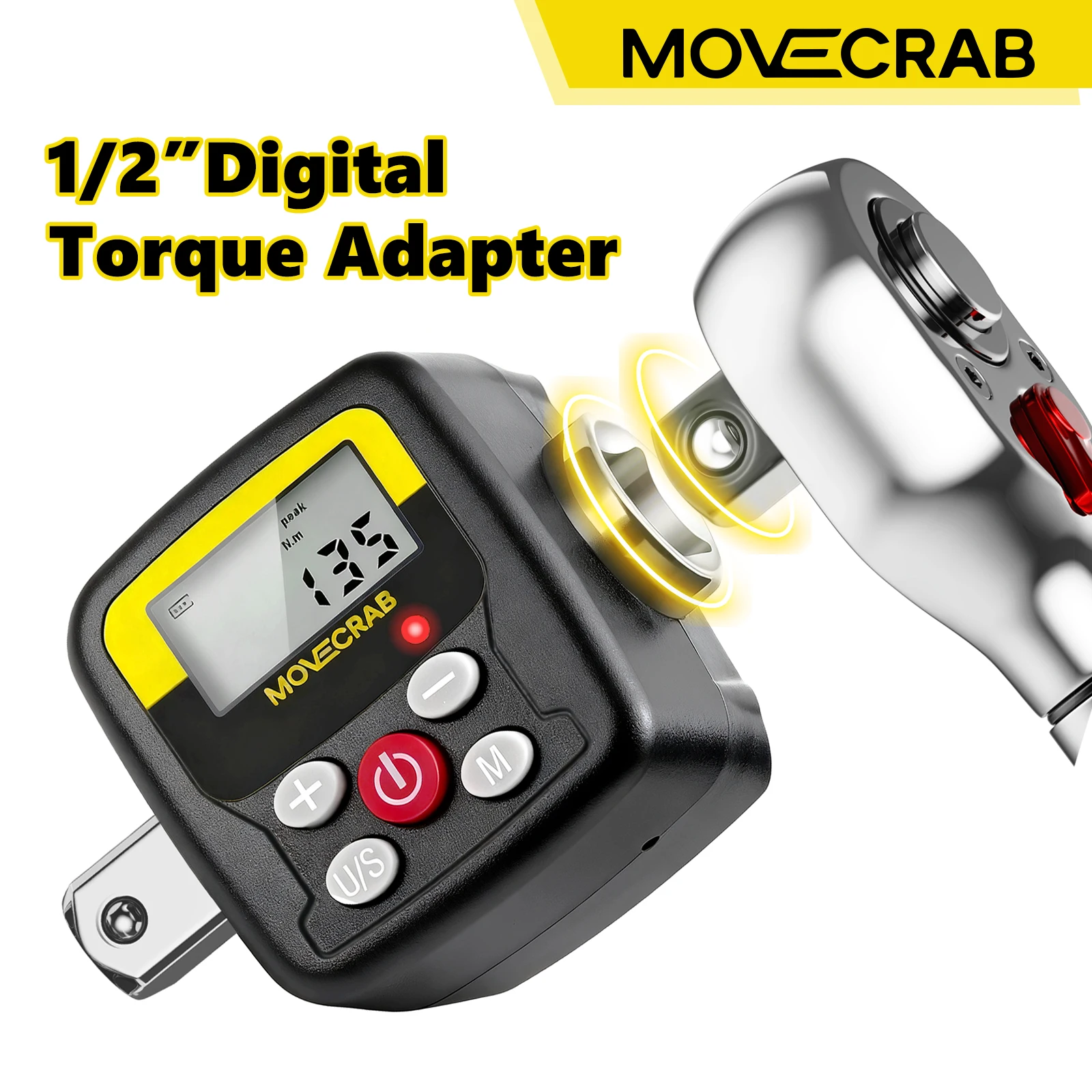 MoveCrab Digital Torque Adapter 1/2"Drive Include Adapters for 3/8" and 1/4" Electronic Torque Wrench Bike Set Car Repair Bike