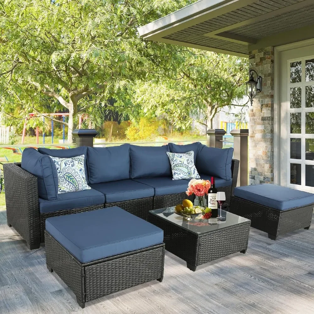 7 Pieces Patio Furniture Set Outdoor Patio Furniture Outdoor Sectional PE Wicker Conversation Sets with Washable Cushions