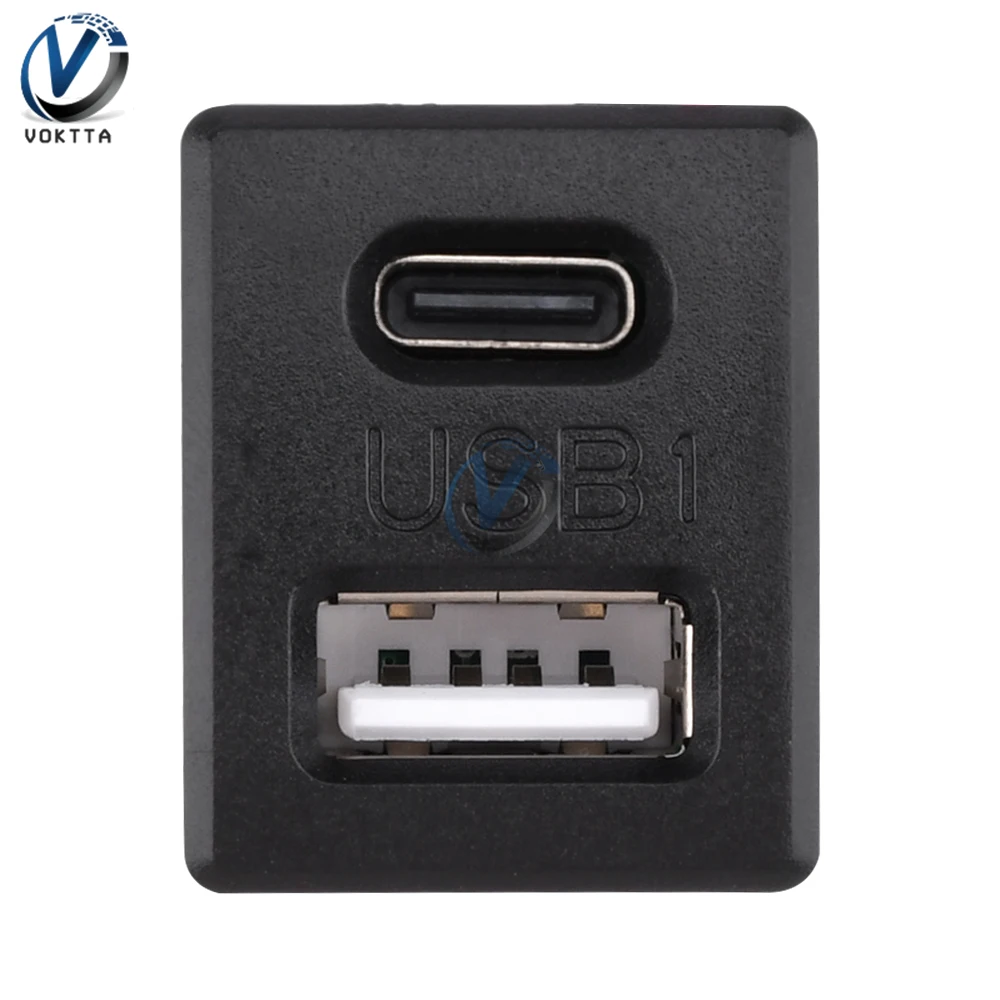 1ชิ้นสีดำสองชั้น USB ตัวเมียฐานเต้ารับสำหรับชาร์จชนิด C พร้อมสายเชื่อมต่อ USB พอร์ตชาร์จข้อมูลอินเตอร์เฟซ