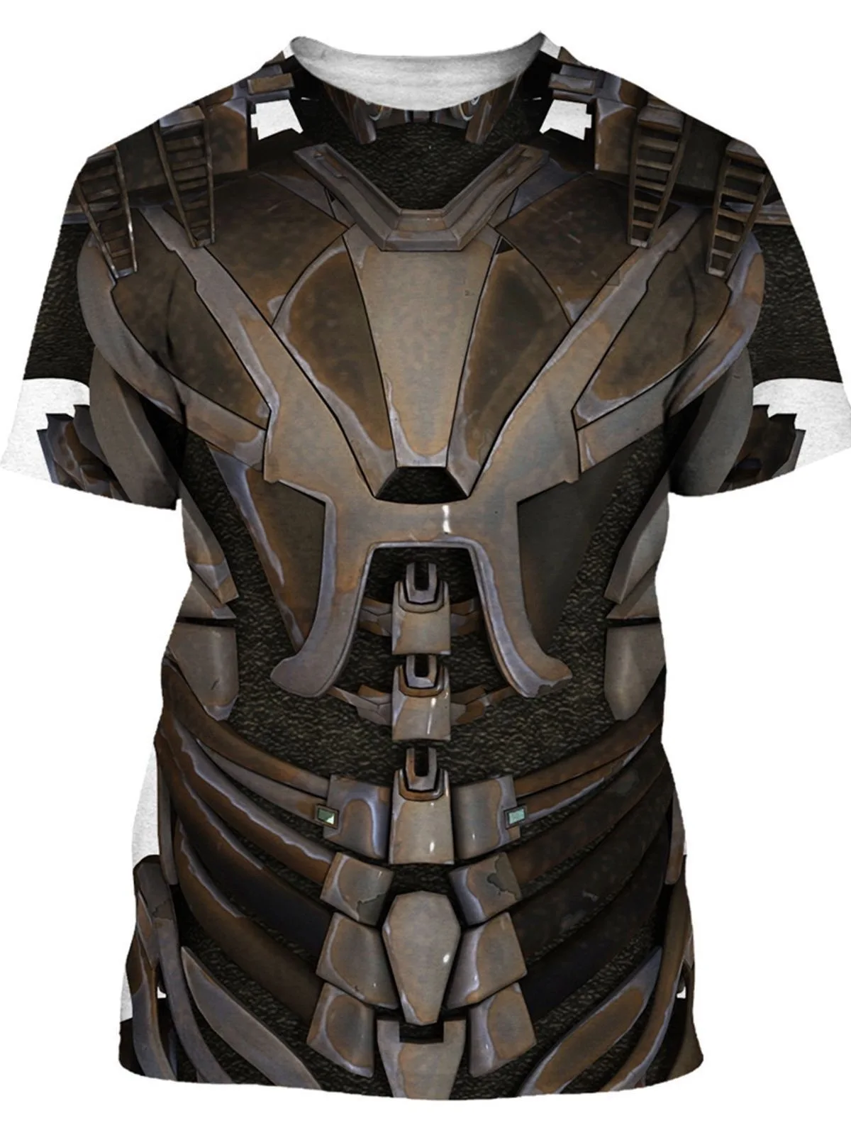 2024 new European and American style oversized men\'s T-shirt 3D armor fashion short sleeved metal round neck