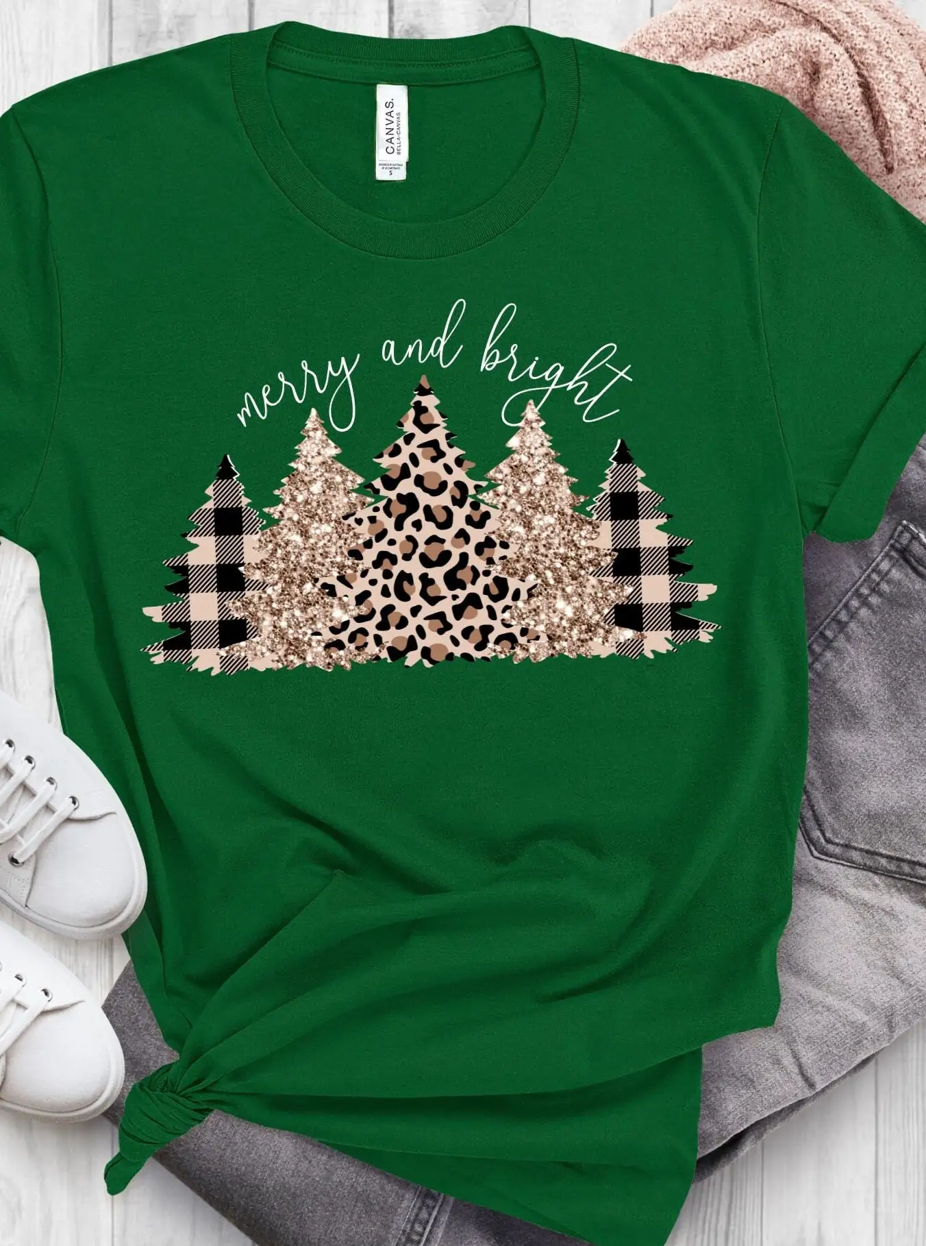 Merry And Bright Christmas T Shirt Holiday Tree