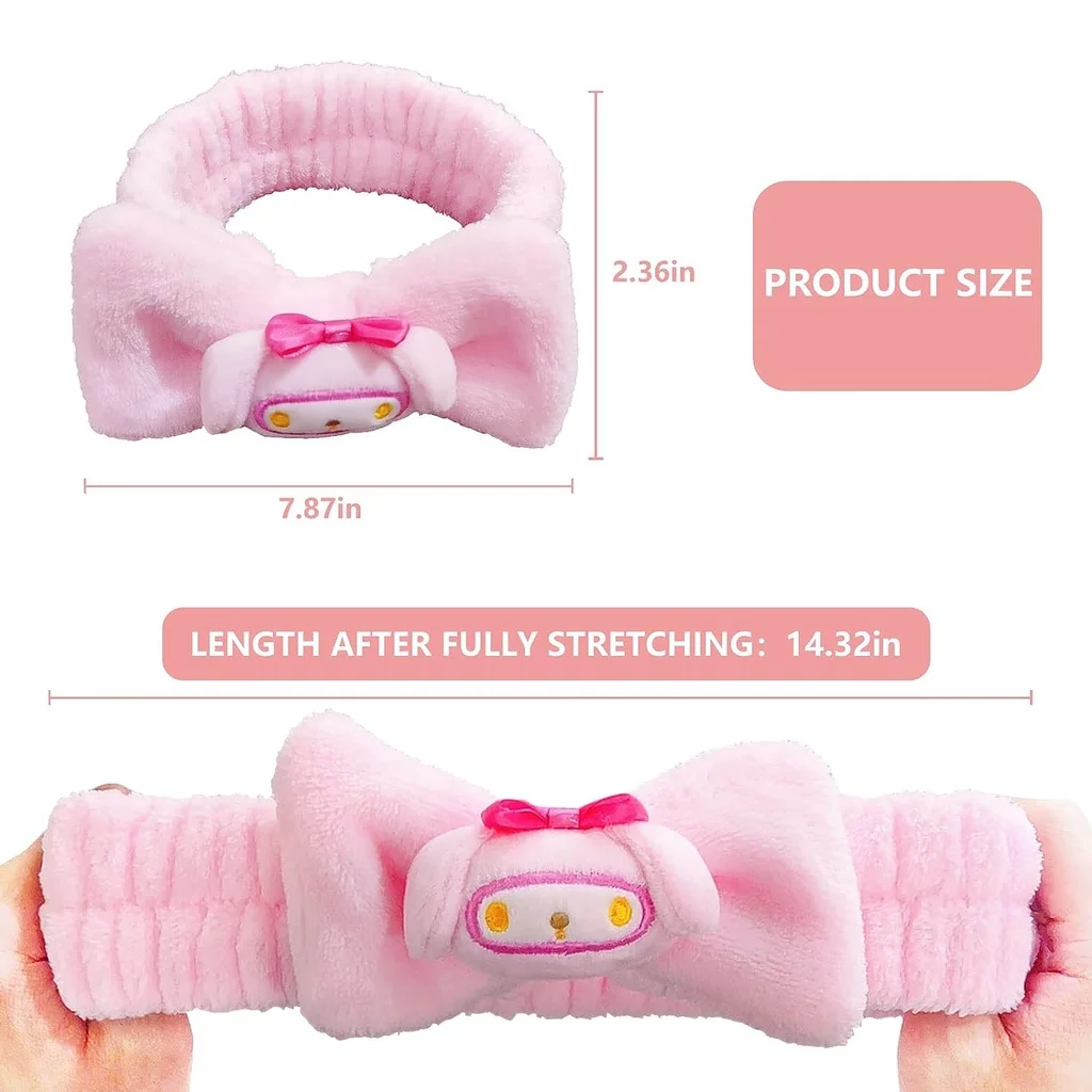 Kawaii Kuromi Makeup Headband Spa Hairband Coral Fleece for Face Washing Make Up Pajama Party for Women Girls Families