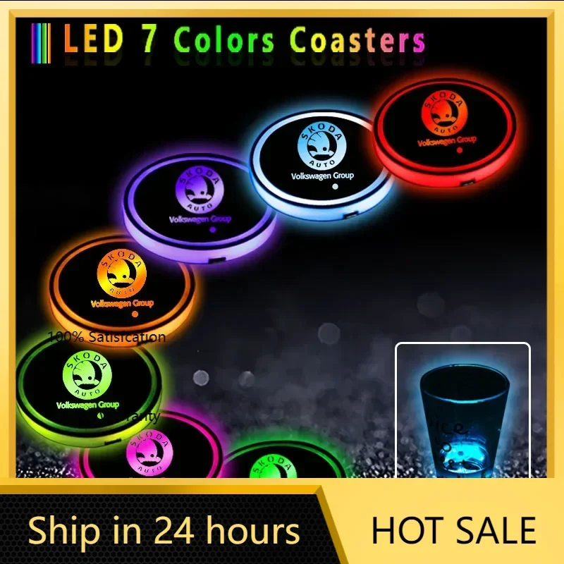 

Автомобильная наклейка 2026 Горячая 1/2 шт. Светящаяся автомобильная чашка-подставка Автомобильный светодиодный атмосферный светильник для Skoda Octavia A2 A5 Fabia Rapid Superb