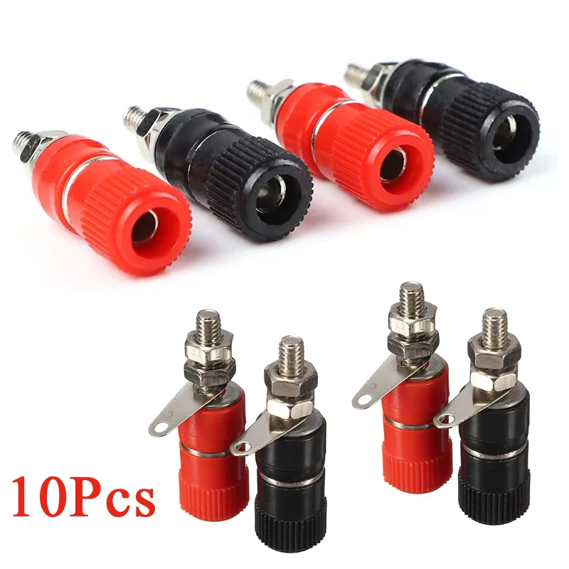 

10pcs 4mm Red&Black Banana Socket Professional Binding Post Nut Banana Plug Jack Connector Nickel Plated For 4mm Banana Plug