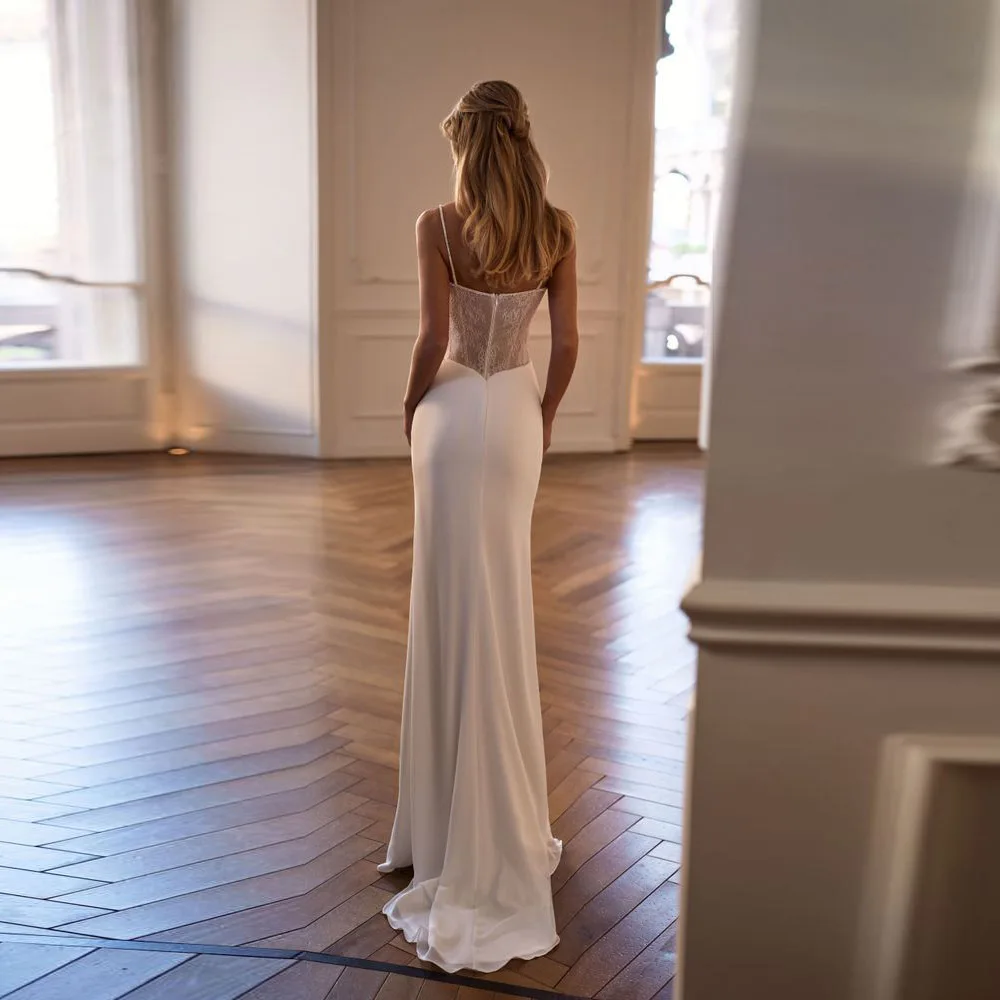 Vestidos De Novia De playa De encaje personalizados sin tirantes Línea A vestido De Novia De satén apliques vestido De Novia De princesa Vestidos De Novia