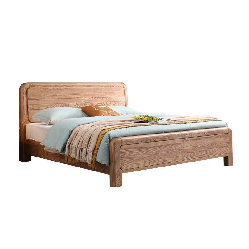 

Modern simple ash log color solid wood bed, master bedroom frame storage bed