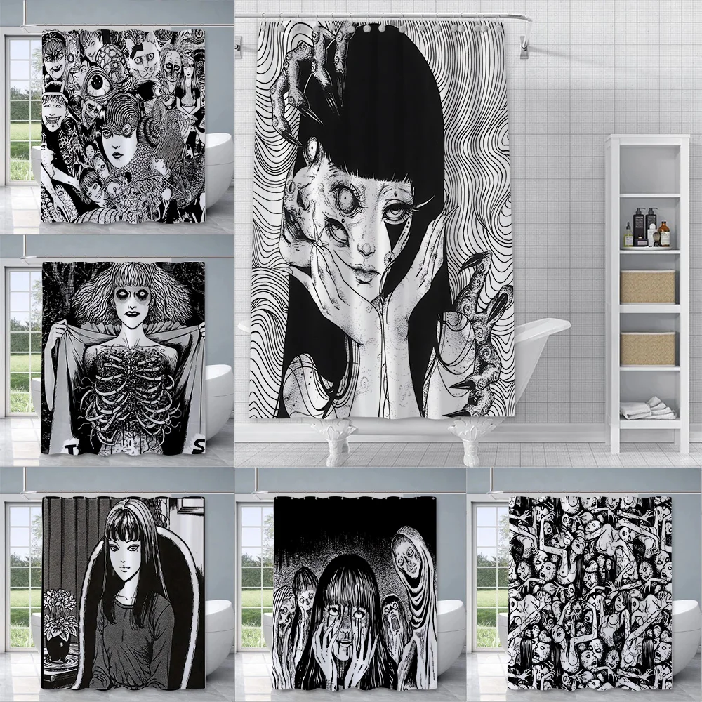 Junji Ito Terror Horror Shower Curtain Waterproof Polyester Fabric Paint Bath Curtains Home Bathroom Decor Curtain With Hook