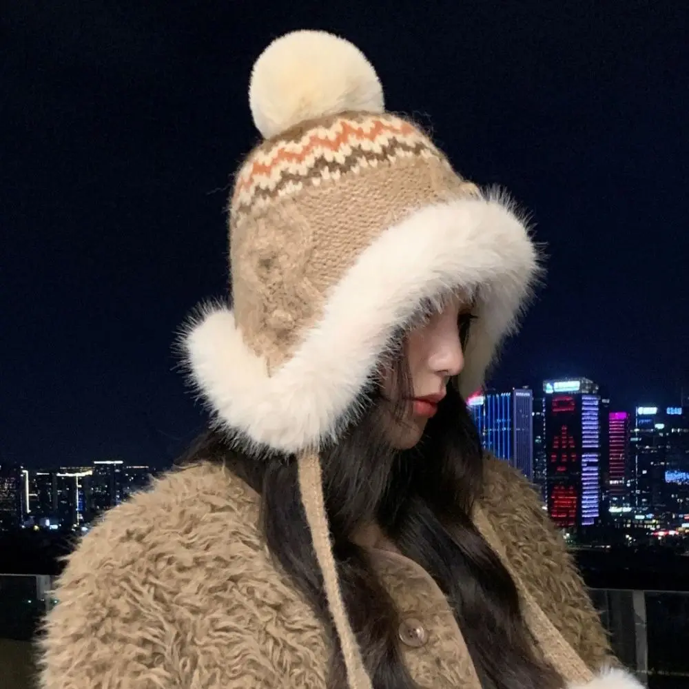 

Милая теплая жаккардовая вязаная шапка с принтом в этническом стиле, шапочки в стиле Fair Isle, корейская ретро-защитная шапка для ушей, аксессуары для одежды