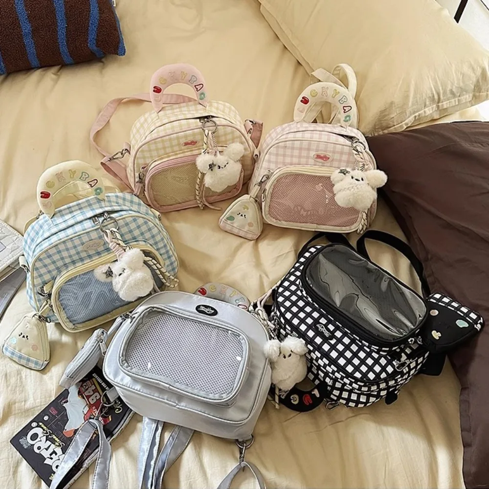 

Plaid Ita Mochila Original Preppy Style Transparent Mochilas Large Capacity Backpack Versatile School Bag Letter Bags for Woman