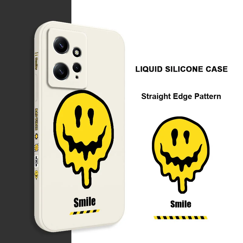 Big Smiley Phone Case For Xiaomi Redmi Note 12 11 11S 10 10T 10S 9 9S 8 7 Pro Plus 4G 5G Liquid Silicone Cover