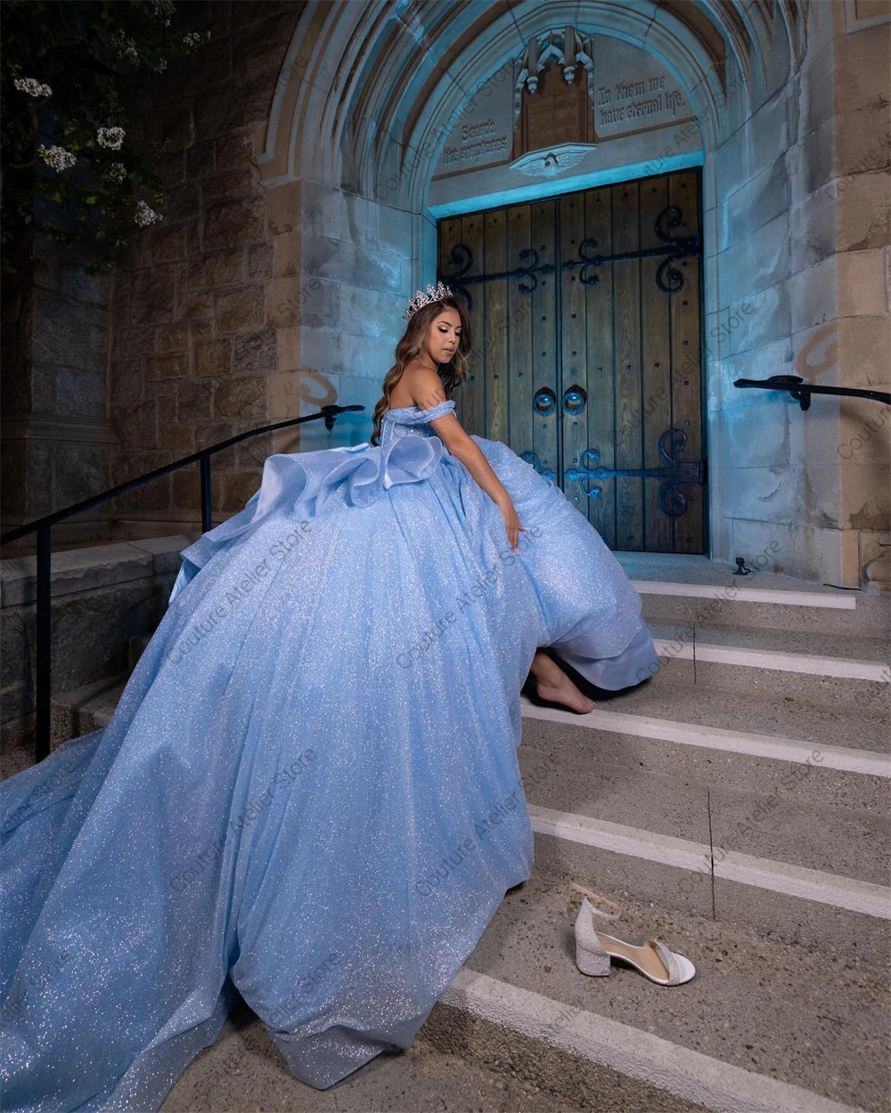 Alluring Blue 15 Years Old Quinceanera Dress Beaded Crystal Ball Gown With Bow Ruffles Birthday vestido para xv años Customized