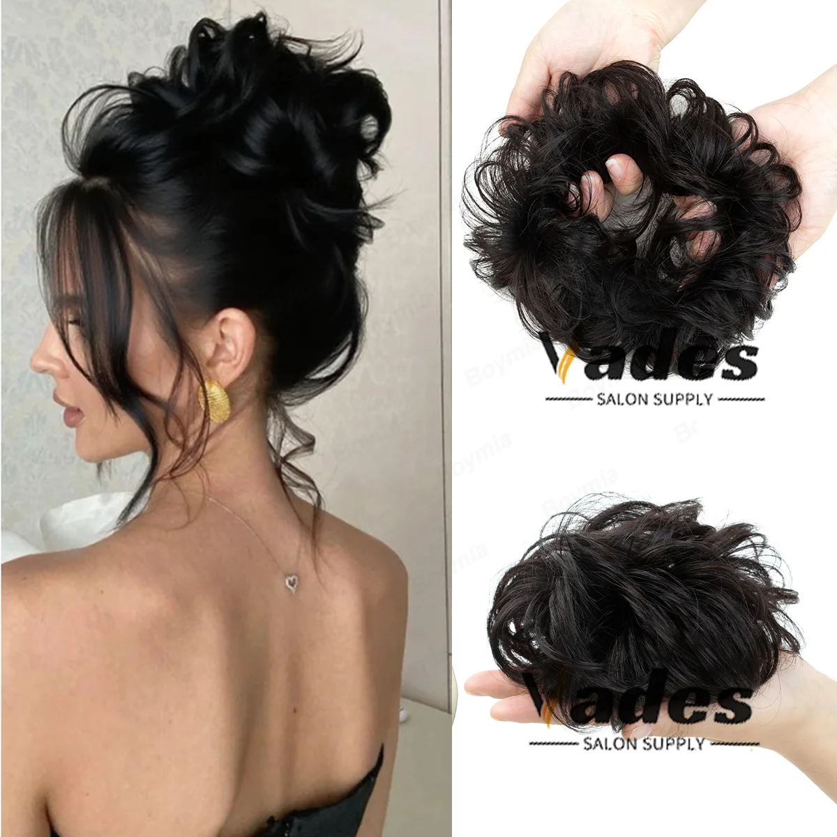 New Arrival Curly Real Hair Extensions Natural Human Hair Flexible Elastic Band Hair Piece Bun Chignon Updo Donut for Women