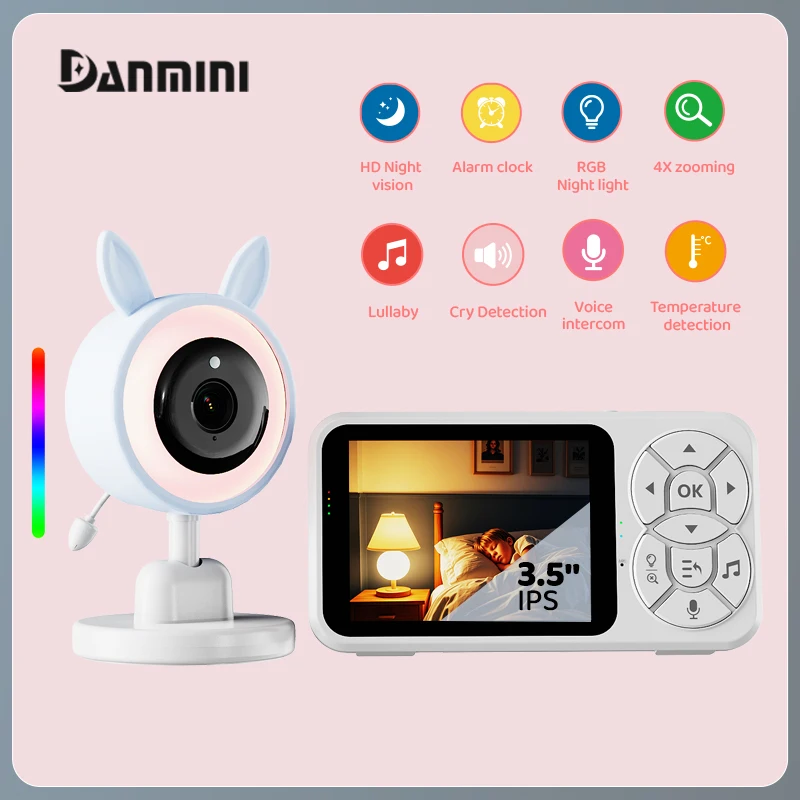 danmini-35''-video-baby-monitor-night-vision-24g-mother-kid-2-way-audio-talk-surveillance-temperature-portable-camera-bebe