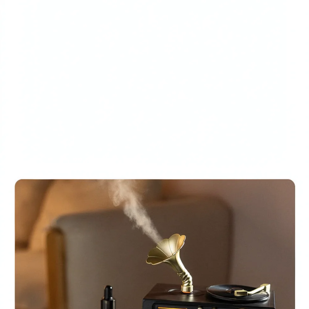 Vintage Gramophone Air Humidifier Aromatherapy Diffuser Ultrasonic Mist Maker With Bluetooth Music Player Home Desk Decor