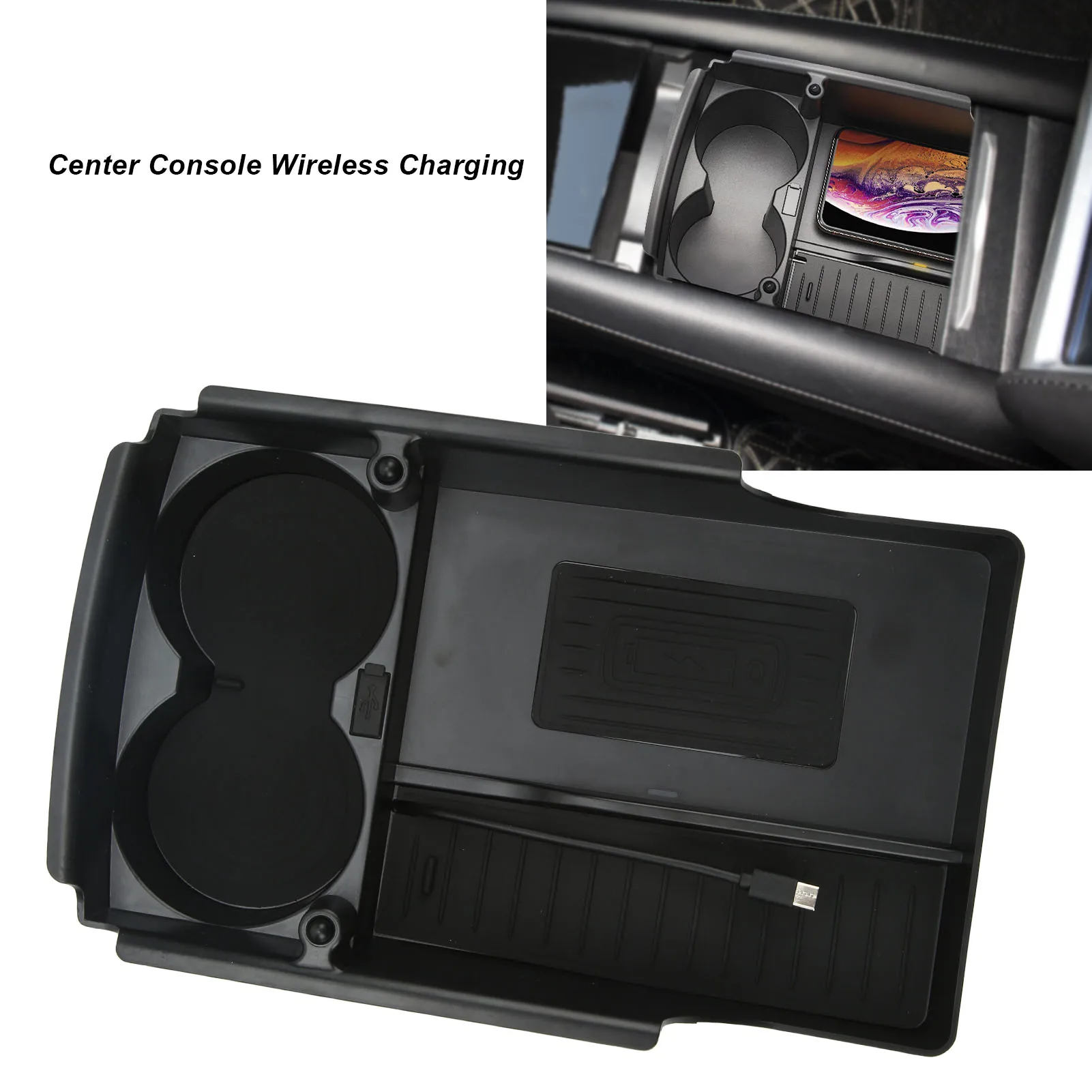 

5W Wireless Onboard Car Charging Pad Center Console Storage Box Tray Car Cup Holder for Tesla Model S X 2016‑2019