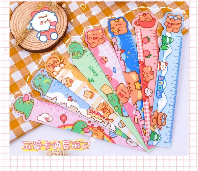 2Pcs/pack Cute Cartoon Animal Soft Ruler Ins Girl Heart Kawaii Magnetic Ruler Student Drawing Measuring Tool Stationery Supplies