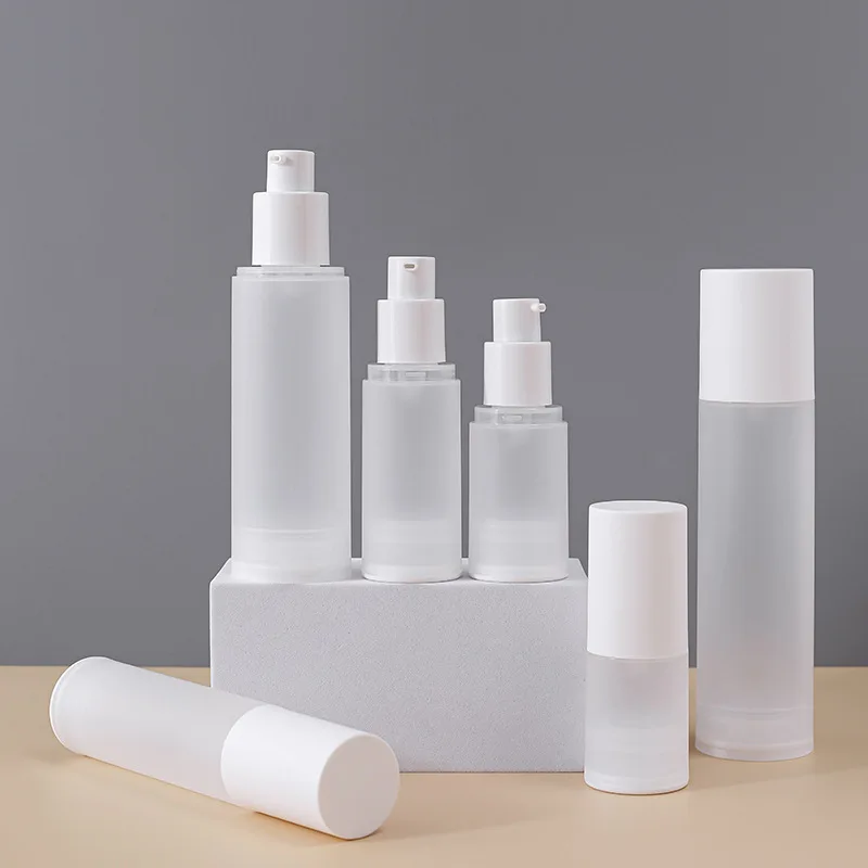 100pcs 15ml 30ml 50ml Refillable Frosted Airless Round Vacuum Travel Emulsion Lotion Pump Bottle for Cosmetic