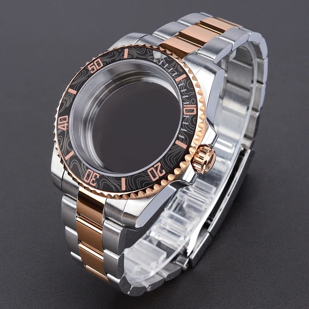 

40mm NH35/NH36 Watch Case Glide Lock Bracelet Sapphire For SUB NH35 NH36 GMT NH34 8215 2824 Movement Water-Resistant 28.5mm Dial