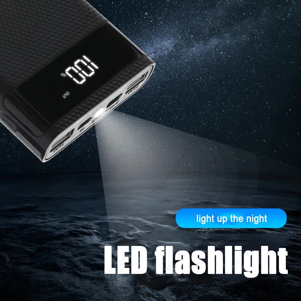 DIY Shell Power Bank Case USB Type C Fast Charge Undetachable LED Flashlight 6*18650 Battery Charger For Smart Phone