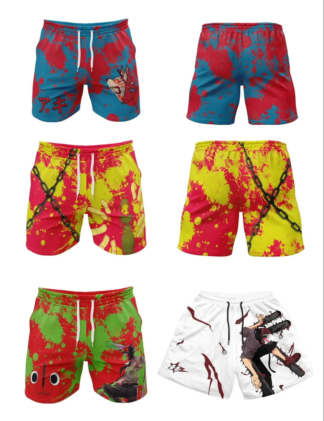 Chainsaw Man Ink-Splash Style Shorts, Adult and Kids Electric Makima Hayakawa Autumn 3D All-Over Print Anime Casual Sports
