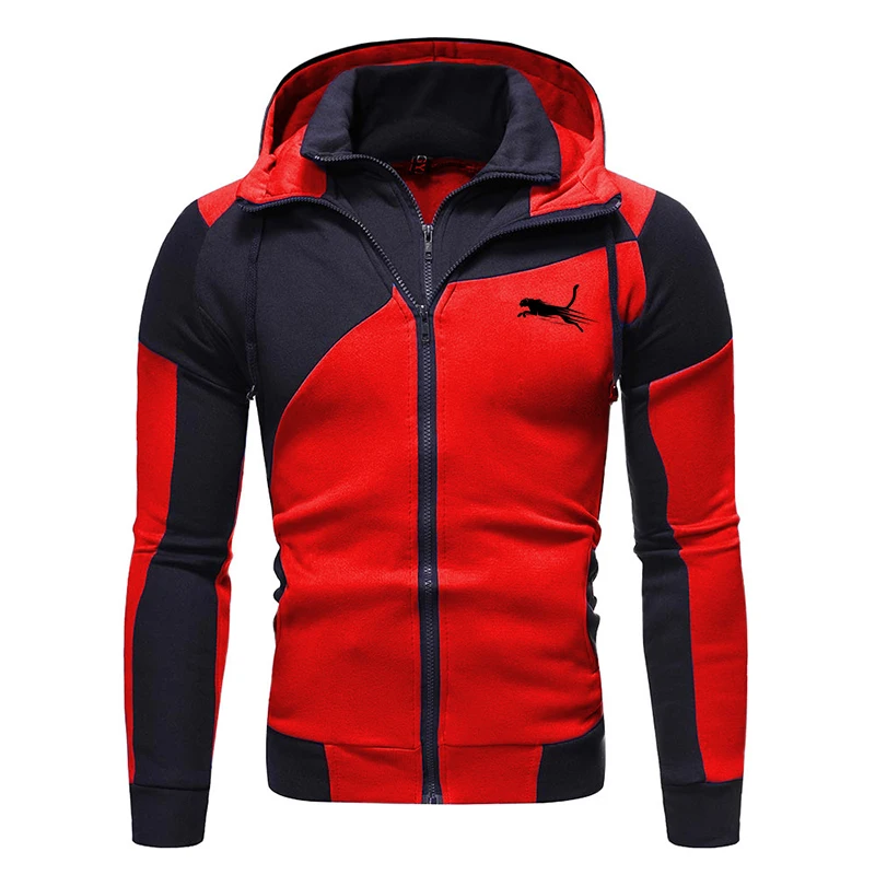 Autumn Winter Men's High Quality Print Hoodie Sportshirt Zipper Colorblocking Sportswear Fashion Casual Jacket Outdoor Sportjack