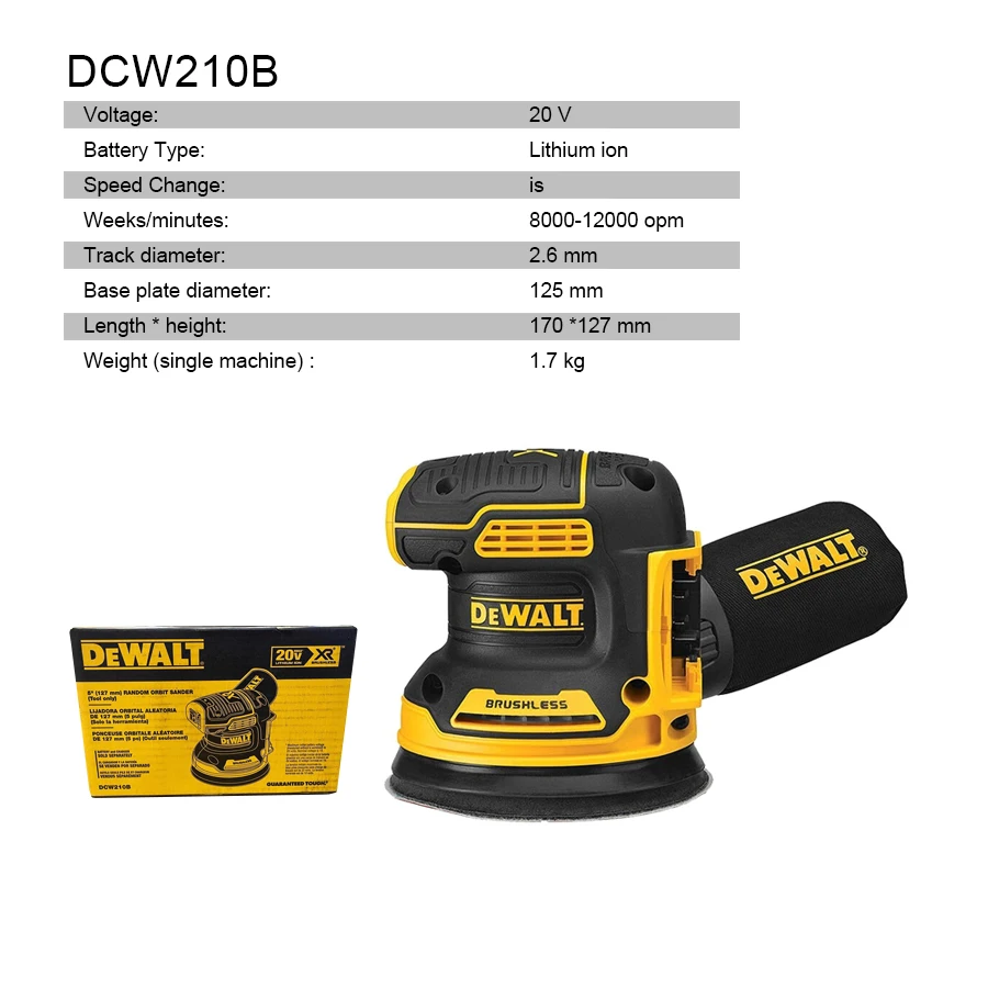 DEWALT 20V MAX Cordless Random Orbital Sander Multi-function Variable Speed Electric Orbital Sanders Machine (DCW210B)