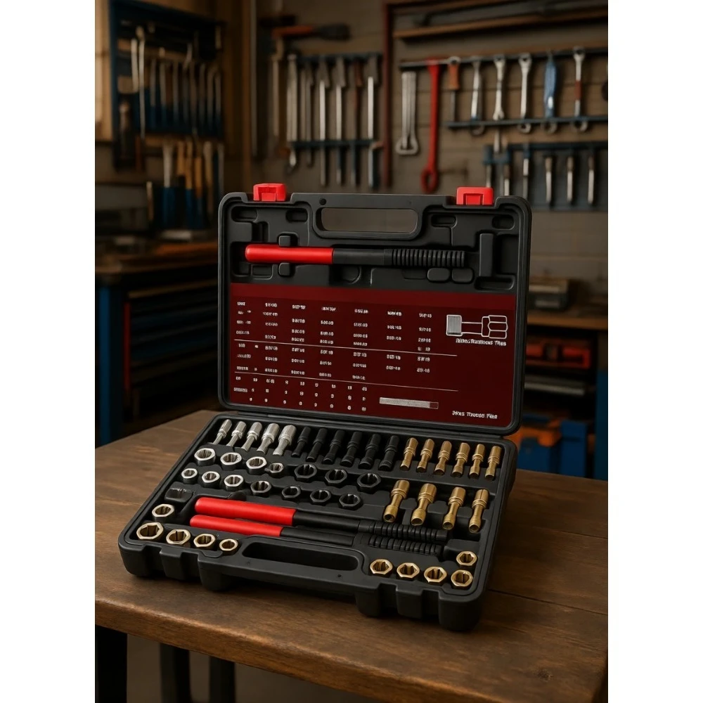 

49pc Thread Restorer Set with 22 Taps 24 Dies 3 Files for UNC UNF Metric Bolts Nuts Screws