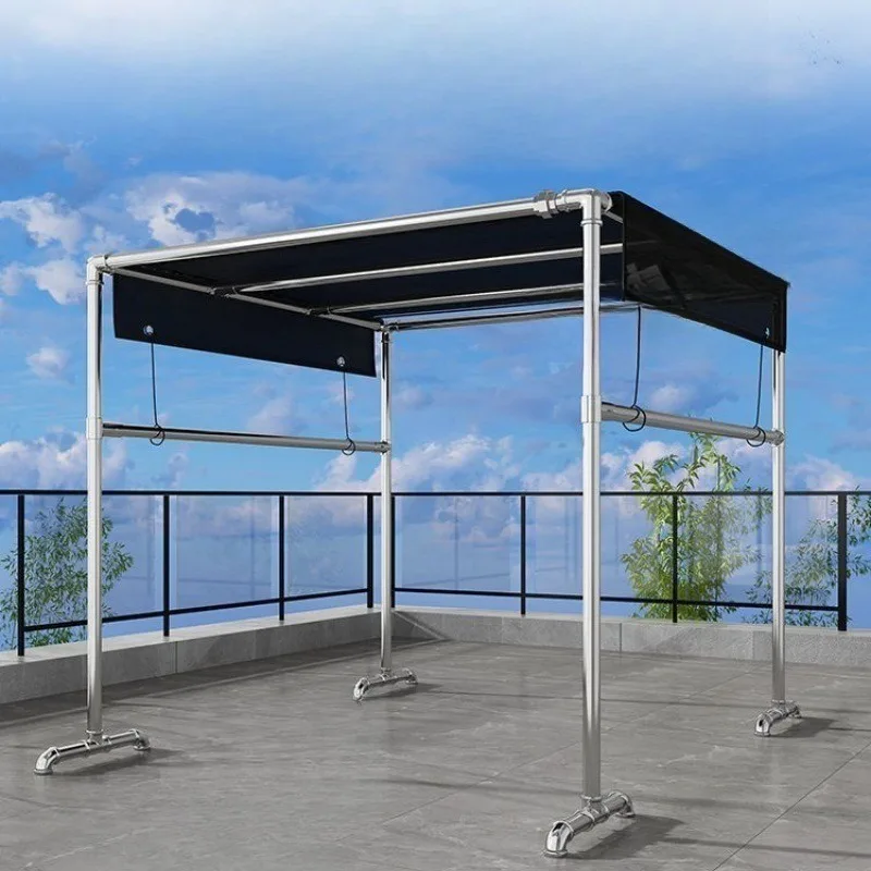 Steel pipe outdoor balcony windproof floor large galvanized drying rack drying quilt simple square frame shading carport shelf