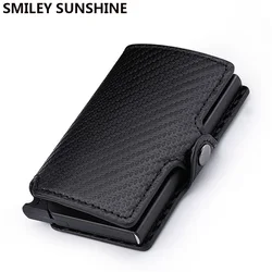 Carbon Fiber Rfid Card Holder para Homens, Bolsa de Dinheiro, Zipper Coin Purse, Couro Pequeno, Carteiras Mini Slim, Vallet