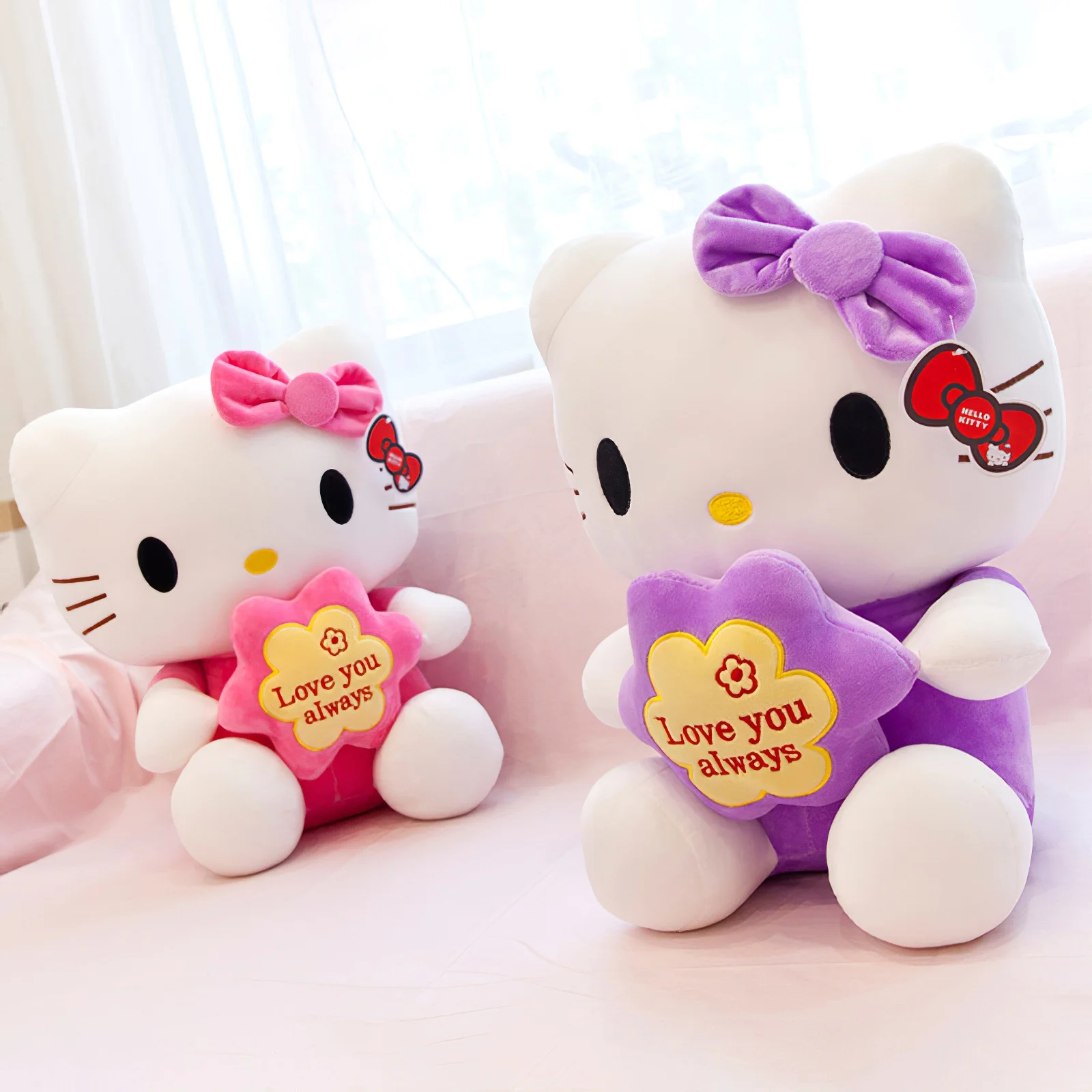 การ์ตูน Sanrio Hello Kitty ตุ๊กตาหนานุ่มน่ารักดอกไม้ KT แมวนุ่มตุ๊กตายัดไส้นางฟ้าขนาดใหญ่หมอนของขวัญวันเกิด