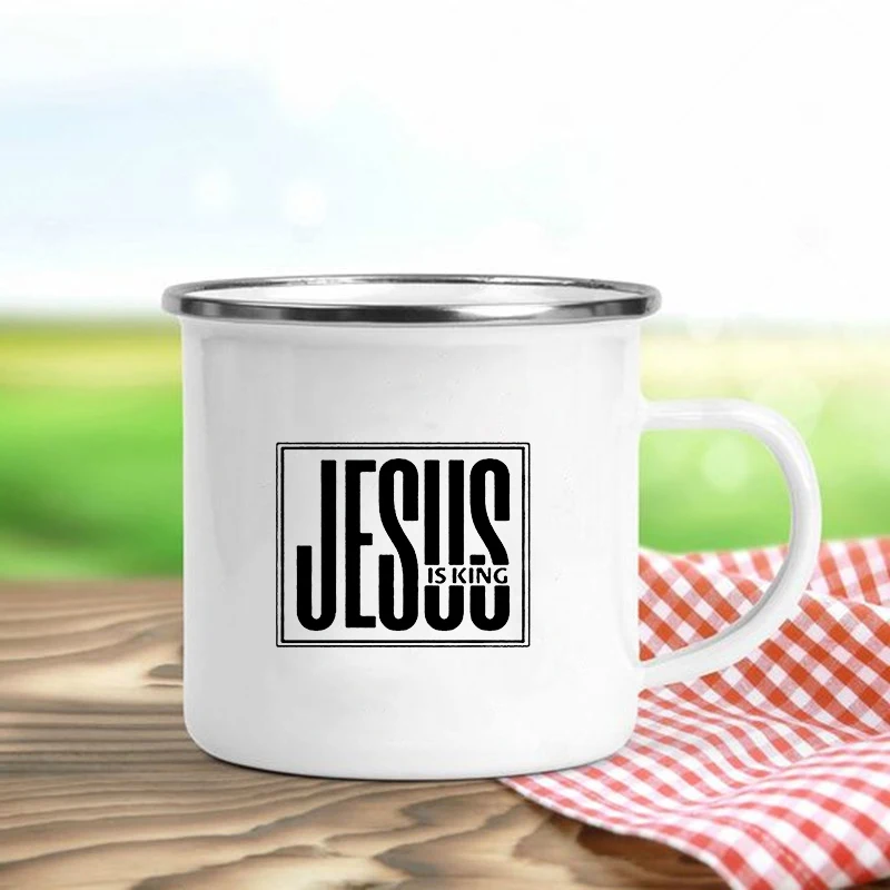 Jesus Is God Print Enamel Mugs Christian Creative Coffee Cup Friends Tourist Mug Cute Drinkware Personalized Gifts Cofee Cups