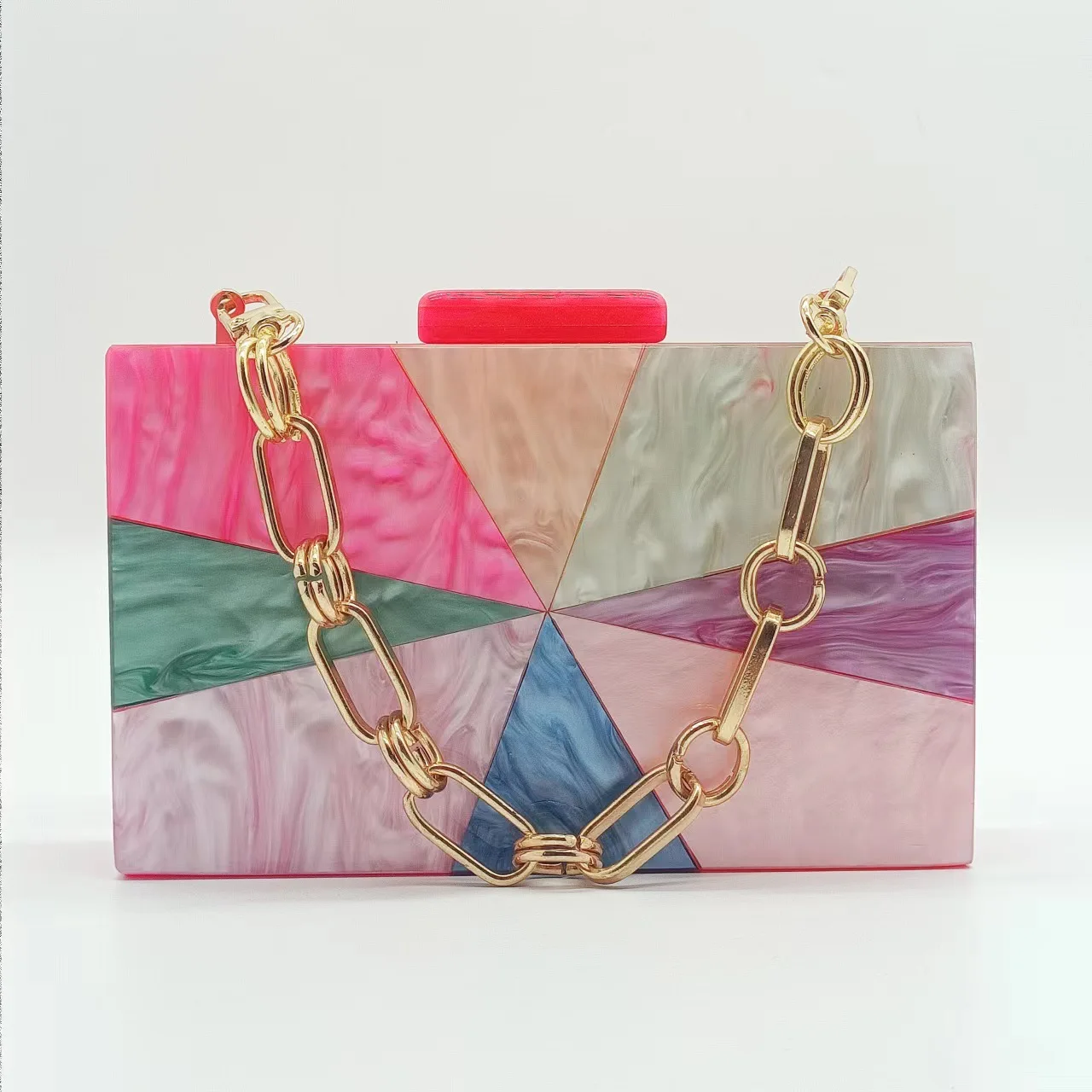 

Women's Vintage European American Colorful Spliced Trendy Acrylic Shoulder Chain Clutch Evening Handbag Fashionable Bag