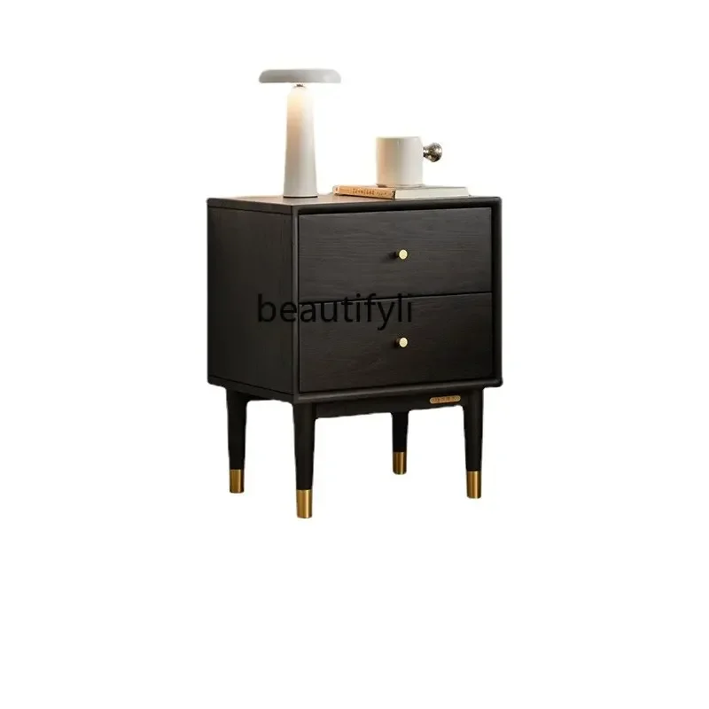 

zqBedside Table Modern Simple Home Oak Bedside Cabinet Bedroom Black Wall Side Small Narrow Cabinet