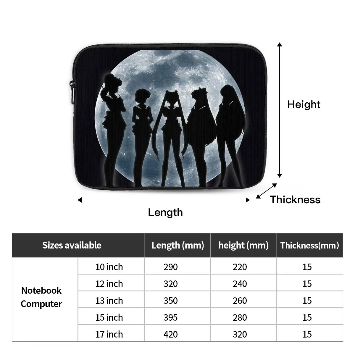 Sailors Moons Silhouettes Laptop Bag Case 12" 13" 15" 17" Notebook Sleeve Case Shockproof Case Bag - view 6
