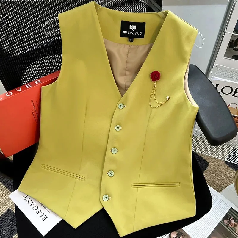 Small Fragrant Style Women's Vests Waistcoat Temperament Vest Coat Summer Thin V-neck Single Breasted Slim Korean Version Jacket