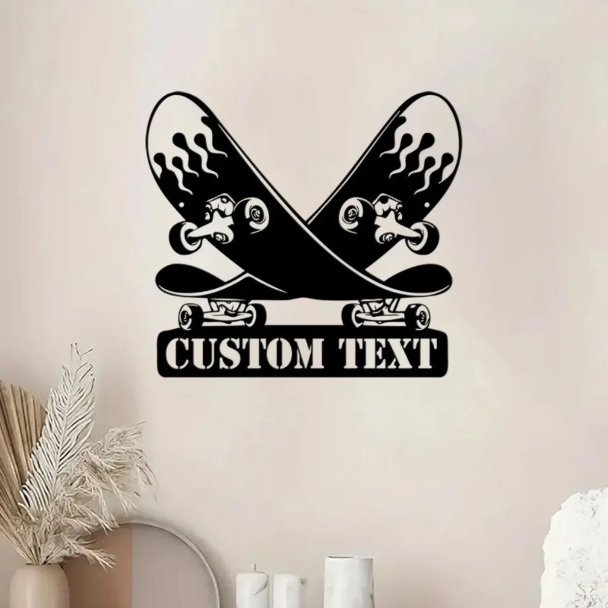 Benutzerdefinierte Jumping Skateboard Fire Metal Wall Art – personalisiertes Skater-Namensschild, abenteuerweise inspirierte Heimdekoration.