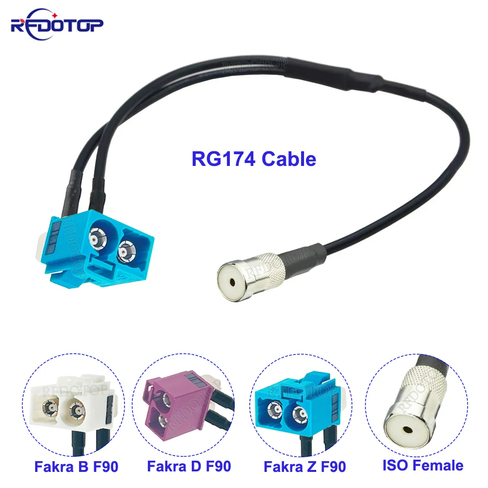 Iso fêmea jack para gêmeo duplo fakra b/d/z fêmea ângulo direito tipo y divisor cabo antena de rádio adaptador aéreo para audi RNS-E