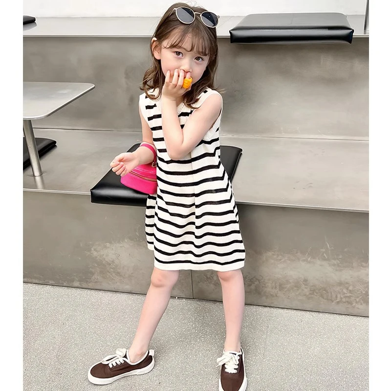 Girls Dress Cotton Comfortable Summer Outdoor Wear Children Striped Polo Dress Cute Sundress Holiday Gift For Kids 1-7 Years Old