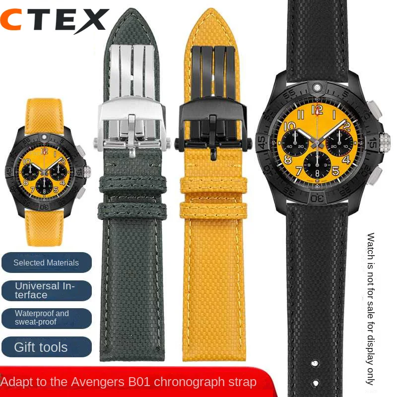 Dla Breitling Avenger Blackbird pasek do zegarka B01 Super Ocean żółty skórzany pasek do zegarka męski składana klamra ze stali nierdzewnej 22mm