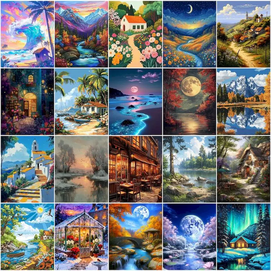 GATYZTORY Painting By Numbers On Canvas With Stretcher Adult Coloring Handicraft Handiwork Art Diy Set Landscape Aesthetic Room