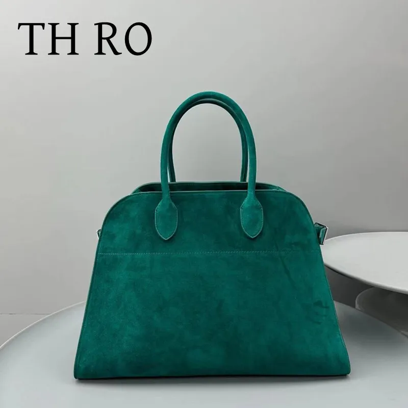 TH RO Classic Women's Handbag Women's 15 inch Margo Green Suede Silver Hardware Accessories Large Capacity Handbag