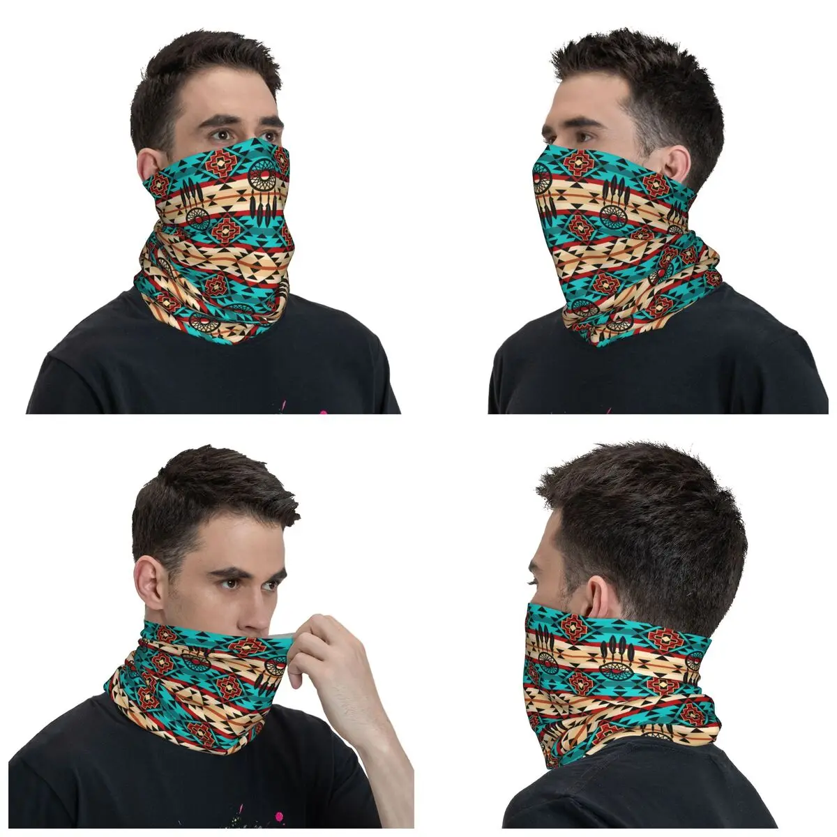 Native American Southwest Ethnic Aztec Geometric Print Bandana Neck Warmer Women Men Winter Ski Tube Scarf Gaiter Face Cover