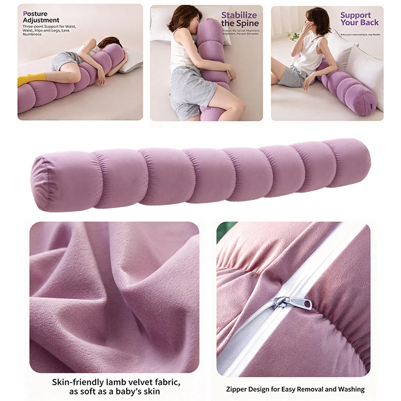 Long Cylindrical Body Pillow for Side Sleepers-Full Body Support Bolster Pillow with Removable CoverforAdults,Pregnancy,Leg&Knee