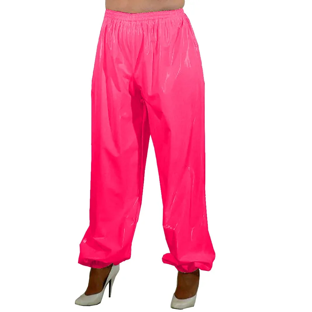 Pantalones sueltos de cintura alta de cuero de PVC para mujer, pantalones elásticos, ropa de calle, pantalones largos informales Sissy, traje de baile para discoteca