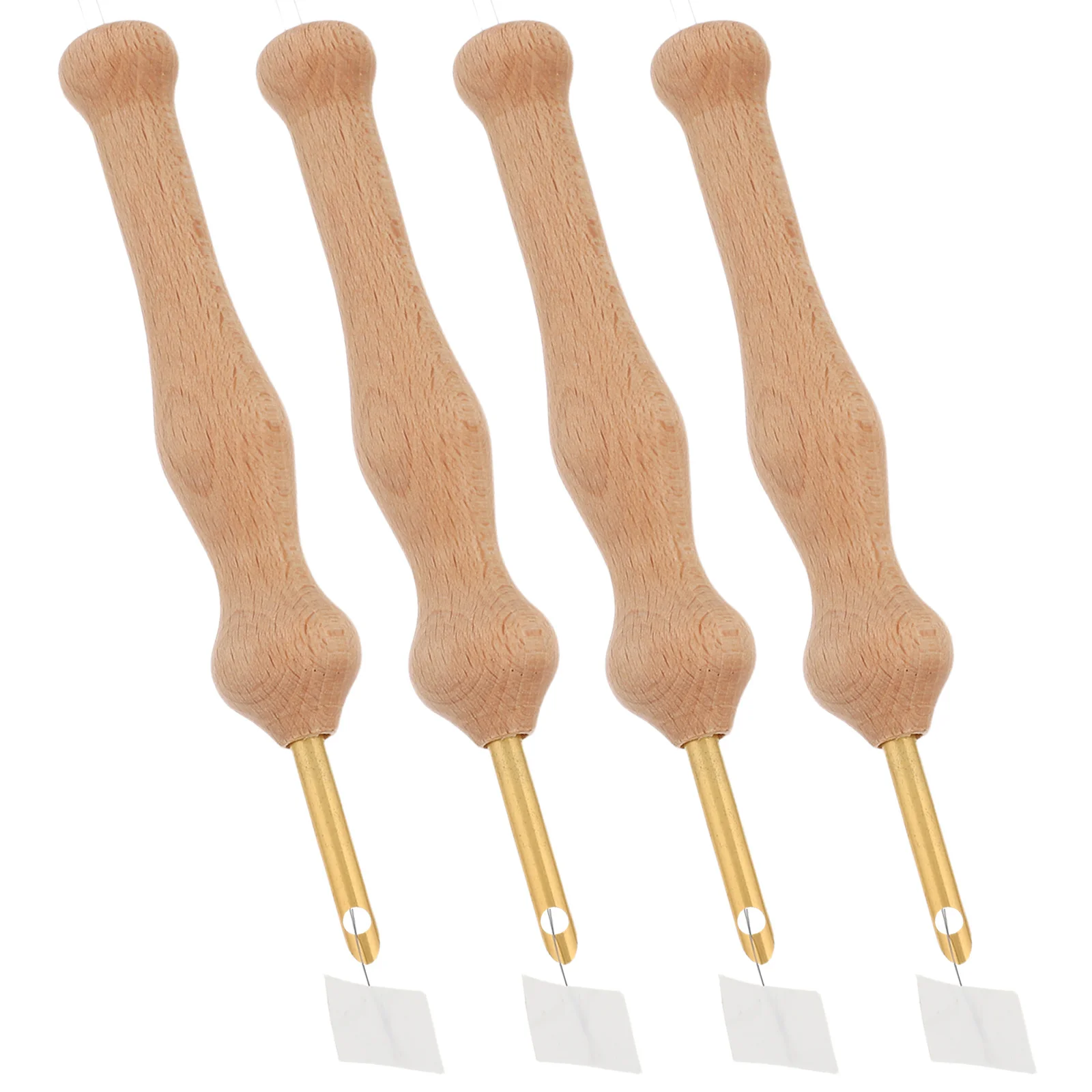 

4Sets Ergonomic Wooden Handle Embroidery Pen Tool Kit with Threading Device for Crossstitch Rug Designs Handmade Needlework