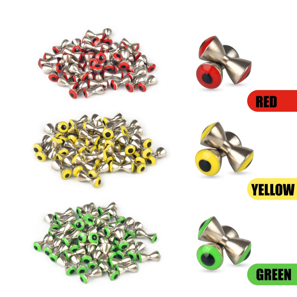 MUUNN Brass Dumbbell Eyes Fly Tying Material,Nymphs Flies Red/Yellow/Green 3.2/4.0/5.0mm Trout Bonefish Sunfish Lure Hooks