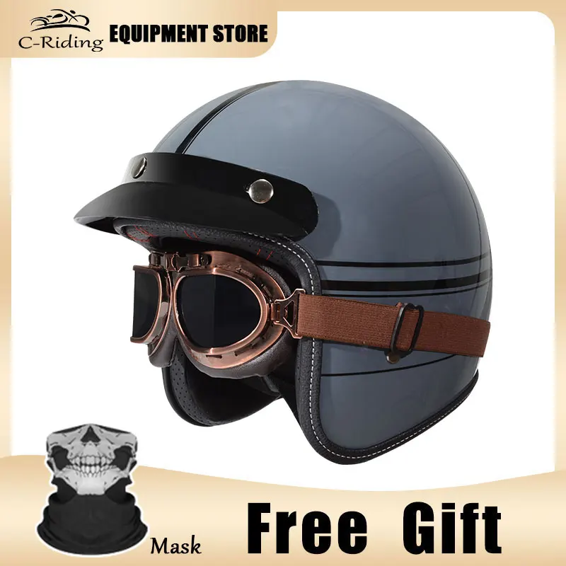 Half Open Face Motorcycle Safety Cap  Jet Retro Open 3/4 Half Helmet with Brim Casco Moto Capacete Enduro Casque Scooter Chopper